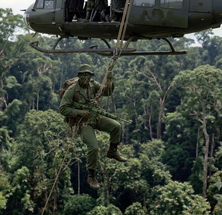 Helicopter extraction using a McGuire rig