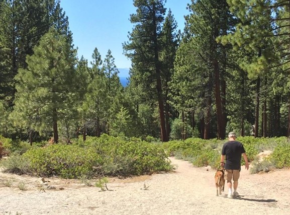 Marshall and Jeff Daley together on a trail at Lake Tahoe